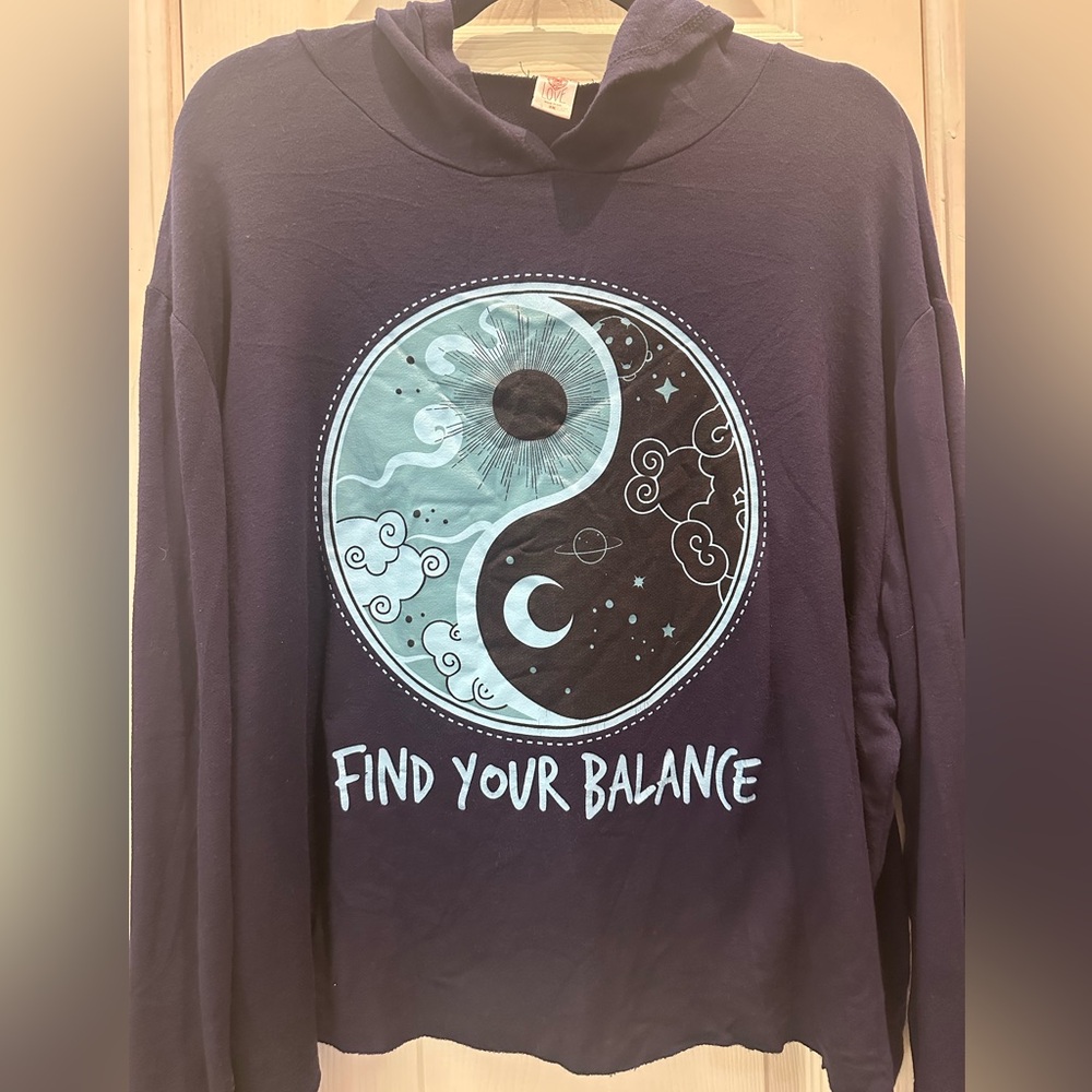 Cozy Rozy Love Find Your Balance Navy Graphic Hoodie
